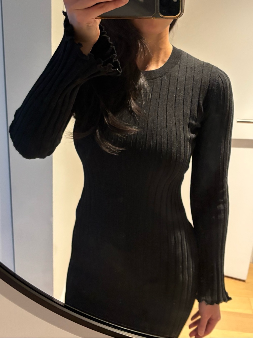 Rails NWOT Midi Ribbed Knit Long Sleeve Marin Dress in Black